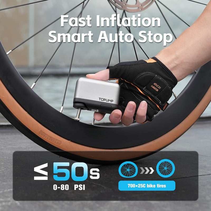 TOPUMP Tiny Pump Mini Bike Tire Pump with Gauge, 120PSI Portable Electric Bicycle Air Pump, Auto Stop, Type-C Rechargeable Battery with Presta and Schrader Valve - Image 4